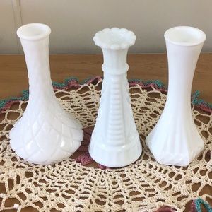Lot of 3 Vintage Milk Glass Vases